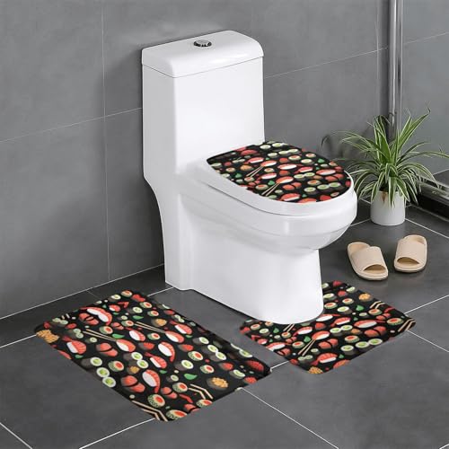 Japanische Sushi-Garnelen, 3-teiliges Badezimmerteppich-Set, WC-Bodenteppich, Badewanne, Dusche, waschbare Matten – bequeme und langlebige Badteppiche Japanische Sushi-Garnelen, 3-teiliges Badezimmerteppich-Set, WC-Bodenteppich, Badewanne, Dusche, waschbare Matten – bequeme und langlebige Badteppiche von JaoXer