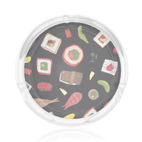 Japanischer Sushi-Aschenbecher mit schwarzem Druck, rund, Glas, 8,4 cm, klarer Kristall, für Zuhause, Büro und Außenbereich Japanischer Sushi-Aschenbecher mit schwarzem Druck, rund, Glas, 8,4 cm, klarer Kristall, für Zuhause, Büro und Außenbereich von JaoXer