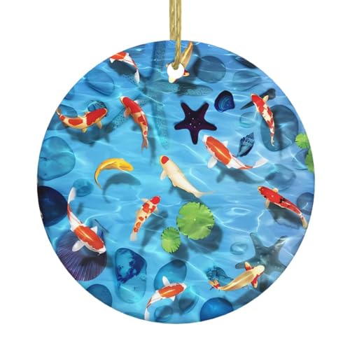 Japanischer roter Karpfen Keramik-Weihnachtsbaumschmuck – festliche, runde hängende Dekoration für Weihnachten, Feiertage, Hochzeiten und mehr Japanischer roter Karpfen Keramik-Weihnachtsbaumschmuck – festliche, runde hängende Dekoration für Weihnachten, Feiertage, Hochzeiten und mehr von JaoXer