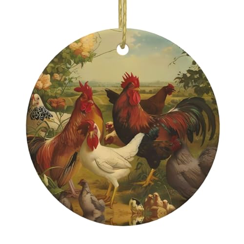 Keramik-Weihnachtsbaumschmuck mit Hühnern und Bauernhof, festliche, runde Hängedekoration für Weihnachten, Feiertage, Hochzeiten und mehr Keramik-Weihnachtsbaumschmuck mit Hühnern und Bauernhof, festliche, runde Hängedekoration für Weihnachten, Feiertage, Hochzeiten und mehr von JaoXer