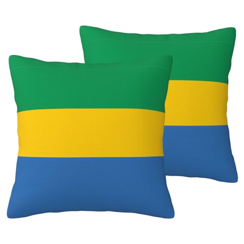 Kissenbezüge aus Leinenimitat, 45,7 x 45,7 cm, weich, atmungsaktiv, gemütlich, bequem, dekorativ, Gabune-Flagge, 2 Stück Kissenbezüge aus Leinenimitat, 45,7 x 45,7 cm, weich, atmungsaktiv, gemütlich, bequem, dekorativ, Gabune-Flagge, 2 Stück von JaoXer
