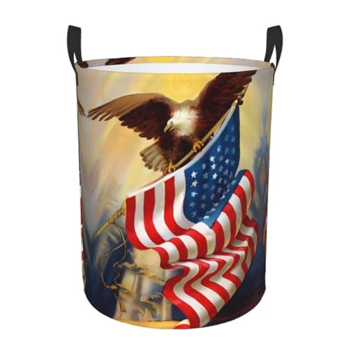 Kleiner runder Wäschekorb – Amerikanische Flagge Adler Kunstdruck Aufbewahrungskorb mit Griffen für Schlafzimmer, Badezimmer und Wohnzimmer Kleiner runder Wäschekorb – Amerikanische Flagge Adler Kunstdruck Aufbewahrungskorb mit Griffen für Schlafzimmer, Badezimmer und Wohnzimmer von JaoXer
