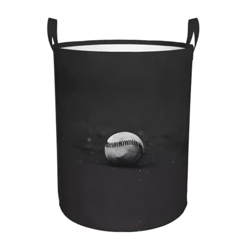 Kleiner runder Wäschekorb – Aufbewahrungskorb mit Baseball-Druck und Griffen für Schlafzimmer, Badezimmer und Wohnzimmer von JaoXer