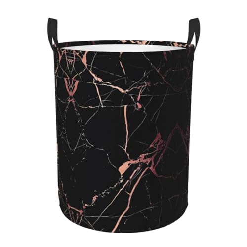 Kleiner runder Wäschekorb – Aufbewahrungskorb mit Griffen aus schwarzem Roségold mit Marmor-Druck, für Schlafzimmer, Badezimmer und Wohnzimmer Kleiner runder Wäschekorb – Aufbewahrungskorb mit Griffen aus schwarzem Roségold mit Marmor-Druck, für Schlafzimmer, Badezimmer und Wohnzimmer von JaoXer
