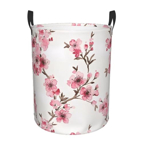 Kleiner runder Wäschekorb – Aufbewahrungskorb mit Kirschblüten-Druck, mit Griffen für Schlafzimmer, Badezimmer und Wohnzimmer Kleiner runder Wäschekorb – Aufbewahrungskorb mit Kirschblüten-Druck, mit Griffen für Schlafzimmer, Badezimmer und Wohnzimmer von JaoXer