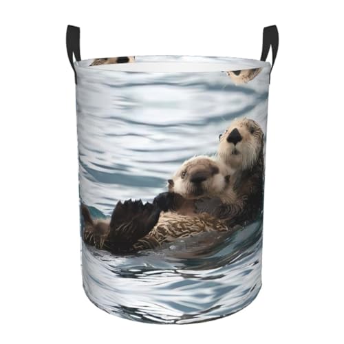 Kleiner runder Wäschekorb – Aufbewahrungskorb mit Otter-Druck, mit Griffen für Schlafzimmer, Badezimmer und Wohnzimmer Kleiner runder Wäschekorb – Aufbewahrungskorb mit Otter-Druck, mit Griffen für Schlafzimmer, Badezimmer und Wohnzimmer von JaoXer