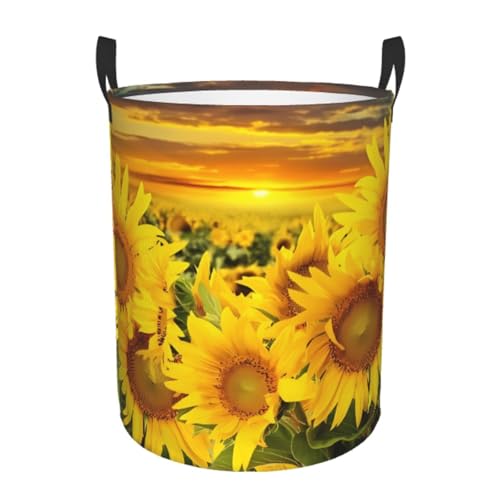 Kleiner runder Wäschekorb - Aufbewahrungskorb mit Sonnenblumenmuster und Griffen für Schlafzimmer, Badezimmer und Wohnzimmer Kleiner runder Wäschekorb - Aufbewahrungskorb mit Sonnenblumenmuster und Griffen für Schlafzimmer, Badezimmer und Wohnzimmer von JaoXer