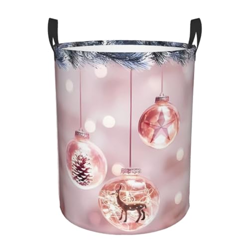 Kleiner runder Wäschekorb – Aufbewahrungskorb mit Weihnachtskugel-Druck, mit Griffen für Schlafzimmer, Badezimmer und Wohnzimmer Kleiner runder Wäschekorb – Aufbewahrungskorb mit Weihnachtskugel-Druck, mit Griffen für Schlafzimmer, Badezimmer und Wohnzimmer von JaoXer