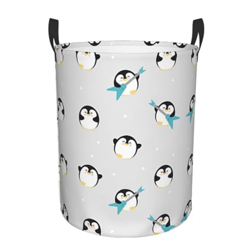 Kleiner runder Wäschekorb – Aufbewahrungskorb mit niedlichem Pinguin-Druck, mit Griffen für Schlafzimmer, Badezimmer und Wohnzimmer Kleiner runder Wäschekorb – Aufbewahrungskorb mit niedlichem Pinguin-Druck, mit Griffen für Schlafzimmer, Badezimmer und Wohnzimmer von JaoXer