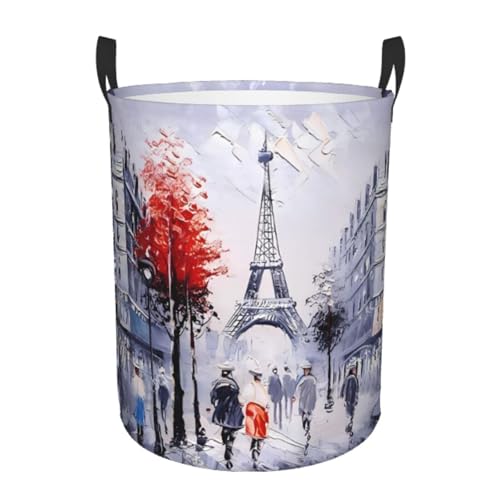 Kleiner runder Wäschekorb – Paris City Tree Eiffelturm Kunstdruck Aufbewahrungskorb mit Griffen für Schlafzimmer, Badezimmer und Wohnzimmer Kleiner runder Wäschekorb – Paris City Tree Eiffelturm Kunstdruck Aufbewahrungskorb mit Griffen für Schlafzimmer, Badezimmer und Wohnzimmer von JaoXer