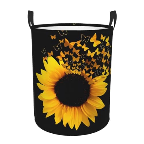 Kleiner runder Wäschekorb – Sonnenblumen-Blumen-Schmetterlinge Kunstdruck-Aufbewahrungskorb mit Griffen für Schlafzimmer, Badezimmer und Wohnzimmer Kleiner runder Wäschekorb – Sonnenblumen-Blumen-Schmetterlinge Kunstdruck-Aufbewahrungskorb mit Griffen für Schlafzimmer, Badezimmer und Wohnzimmer von JaoXer