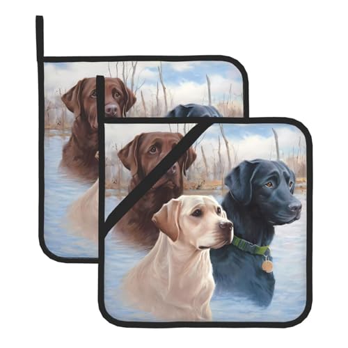 Labrador-Hunde-Topflappen-Sets für Küche und Grill, hitzebeständige Hotpads und Topflappen, perfekt zum Backen, Grillen Labrador-Hunde-Topflappen-Sets für Küche und Grill, hitzebeständige Hotpads und Topflappen, perfekt zum Backen, Grillen von JaoXer
