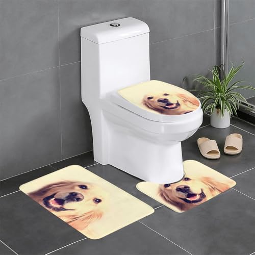 Lovely Golden Dog 3-teiliges Badezimmerteppich-Set, WC-Bodenteppich, Badewanne, Dusche, waschbare Matten – bequeme und langlebige Badteppiche Lovely Golden Dog 3-teiliges Badezimmerteppich-Set, WC-Bodenteppich, Badewanne, Dusche, waschbare Matten – bequeme und langlebige Badteppiche von JaoXer