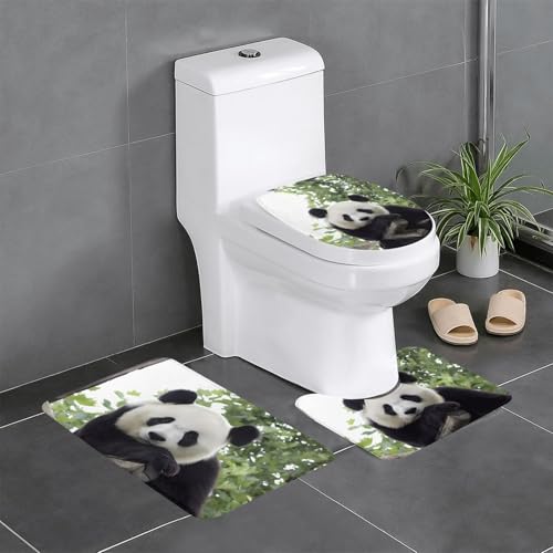 Lovely Panda 3-teiliges Badezimmerteppich-Set, WC-Bodenteppich, Badewanne, Dusche, waschbare Matten – bequeme und langlebige Badteppiche von JaoXer