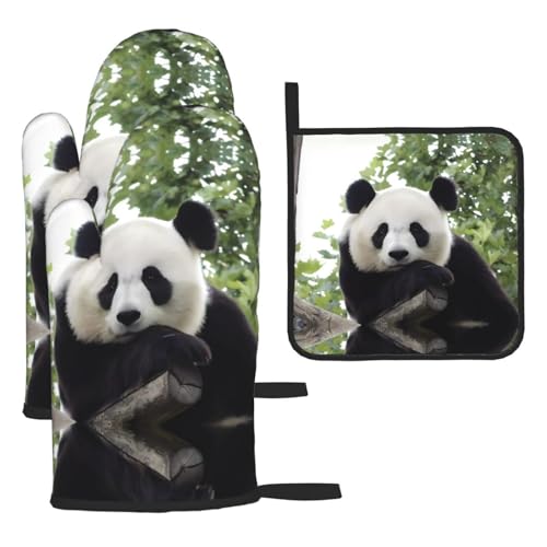 Lovely Panda Ofenhandschuhe, Topflappen-Set, 3-teilig, hitzebeständig, perfekt zum Backen, Grillen und Mikrowellenofen Lovely Panda Ofenhandschuhe, Topflappen-Set, 3-teilig, hitzebeständig, perfekt zum Backen, Grillen und Mikrowellenofen von JaoXer