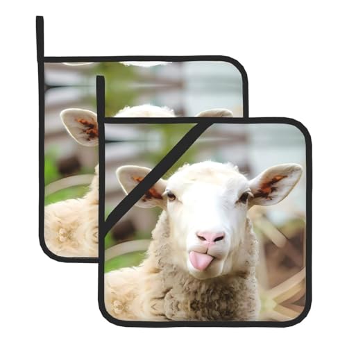 Lustige Topflappen-Set mit frechen Schafzunge, niedliche Tiere, für Küche und Grill, hitzebeständige Hotpads und Topflappen, perfekt zum Backen, Grillen Lustige Topflappen-Set mit frechen Schafzunge, niedliche Tiere, für Küche und Grill, hitzebeständige Hotpads und Topflappen, perfekt zum Backen, Grillen von JaoXer