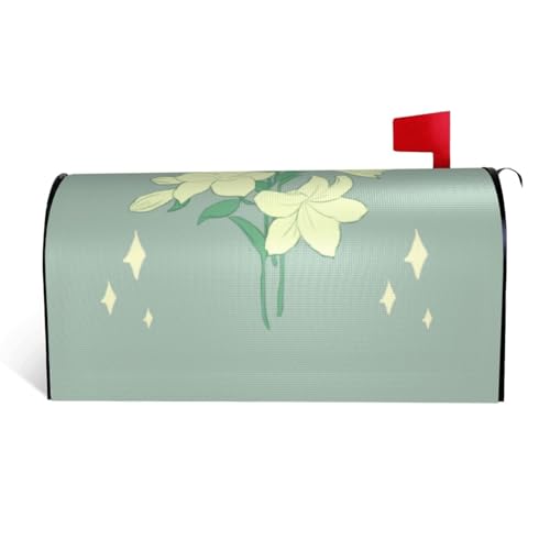 Magnetische Briefkastenabdeckung mit Cartoon-Motiv und weißen Lilien, personalisierbar, reflektierend, 53,3 x 45,7 cm, Briefkasten-Abdeckung für Outdoor-Gartendekoration von JaoXer