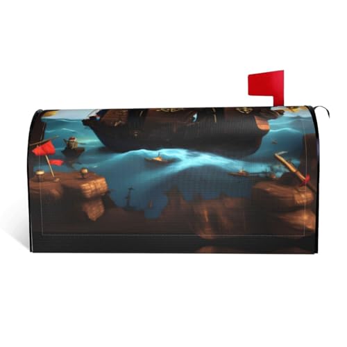 Magnetische Briefkastenabdeckung mit Cartoon-Piratenschiff-Druck, personalisierbar, reflektierend, 53,3 x 45,7 cm, Briefkasten-Abdeckung für Outdoor-Gartendekoration von JaoXer