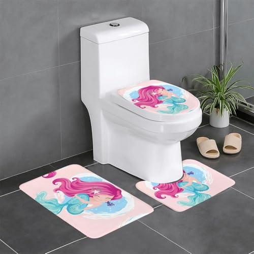 Mermaid 3-teiliges Badezimmerteppich-Set – WC-Bodenteppich, Badewanne, Dusche, waschbare Matten – bequeme und langlebige Badteppiche Mermaid 3-teiliges Badezimmerteppich-Set – WC-Bodenteppich, Badewanne, Dusche, waschbare Matten – bequeme und langlebige Badteppiche von JaoXer