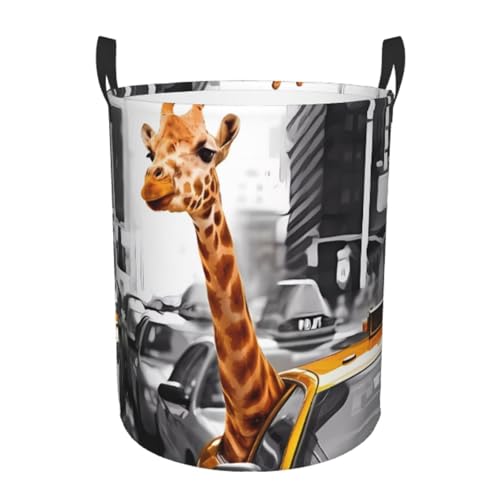 Mittelgroßer runder Wäschekorb – Giraffe in New York Print Aufbewahrungskorb mit Griffen für Schlafzimmer, Badezimmer und Wohnzimmer Mittelgroßer runder Wäschekorb – Giraffe in New York Print Aufbewahrungskorb mit Griffen für Schlafzimmer, Badezimmer und Wohnzimmer von JaoXer