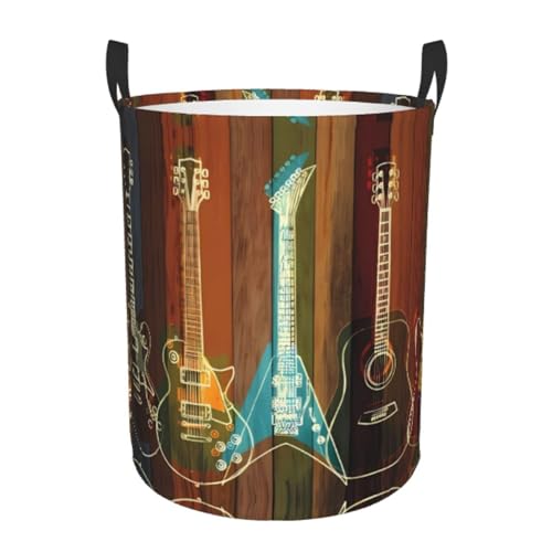 Mittelgroßer runder Wäschekorb – Gitarrenkunst-Aufbewahrungskorb mit Griffen für Schlafzimmer, Badezimmer und Wohnzimmer von JaoXer