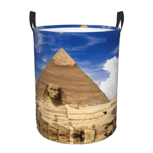 Mittelgroßer runder Wäschekorb – Pyramiden von Ägypten Druck-Aufbewahrungskorb mit Griffen für Schlafzimmer, Badezimmer und Wohnzimmer Mittelgroßer runder Wäschekorb – Pyramiden von Ägypten Druck-Aufbewahrungskorb mit Griffen für Schlafzimmer, Badezimmer und Wohnzimmer von JaoXer