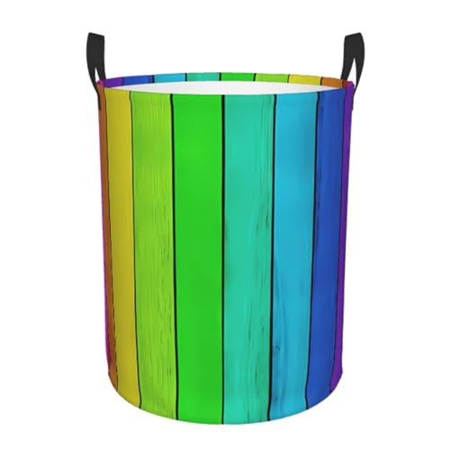 Mittelgroßer runder Wäschekorb – Regenbogenfarbener Holzhintergrund, Aufbewahrungskorb mit Griffen für Schlafzimmer, Badezimmer und Wohnzimmer Mittelgroßer runder Wäschekorb – Regenbogenfarbener Holzhintergrund, Aufbewahrungskorb mit Griffen für Schlafzimmer, Badezimmer und Wohnzimmer von JaoXer