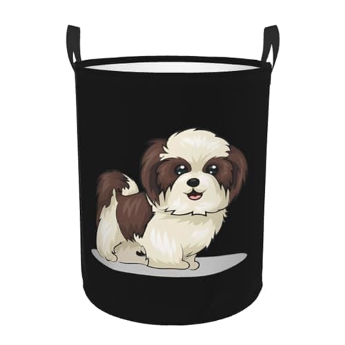 Mittelgroßer runder Wäschekorb – Shih Tzu Hunde-Aufdruck, Aufbewahrungskorb mit Griffen für Schlafzimmer, Badezimmer und Wohnzimmer Mittelgroßer runder Wäschekorb – Shih Tzu Hunde-Aufdruck, Aufbewahrungskorb mit Griffen für Schlafzimmer, Badezimmer und Wohnzimmer von JaoXer