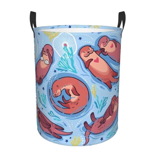 Mittelgroßer runder Wäschekorb – Tier-Aufbewahrungskorb mit braunem Otter-Druck, mit Griffen, für Schlafzimmer, Badezimmer und Wohnzimmer Mittelgroßer runder Wäschekorb – Tier-Aufbewahrungskorb mit braunem Otter-Druck, mit Griffen, für Schlafzimmer, Badezimmer und Wohnzimmer von JaoXer