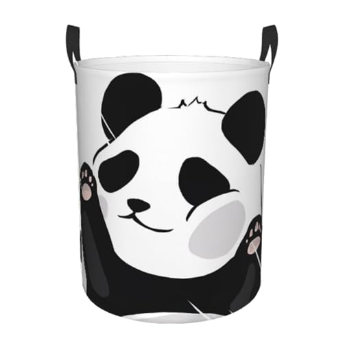 Mittlerer runder Wäschekorb - Lustiger Panda-Druck Aufbewahrungskorb mit Griffen für Schlafzimmer, Badezimmer und Wohnzimmer von JaoXer