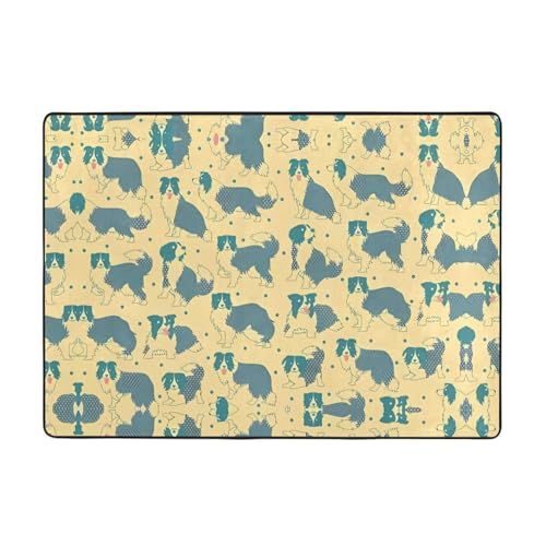 Moderner Bordüren-Teppich mit Collie-Muster, 203,2 x 147,3 cm, weicher Teppich für Wohnzimmer, Büro, Couchtisch, Balkon, verschleißfest Moderner Bordüren-Teppich mit Collie-Muster, 203,2 x 147,3 cm, weicher Teppich für Wohnzimmer, Büro, Couchtisch, Balkon, verschleißfest von JaoXer