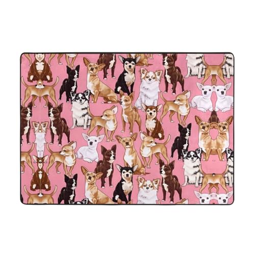 Moderner Chiwawas Teppich mit rosa Aufdruck, 203,2 x 147,3 cm, weicher Teppich für Wohnzimmer, Büro, Couchtisch, Balkon, verschleißfest Moderner Chiwawas Teppich mit rosa Aufdruck, 203,2 x 147,3 cm, weicher Teppich für Wohnzimmer, Büro, Couchtisch, Balkon, verschleißfest von JaoXer