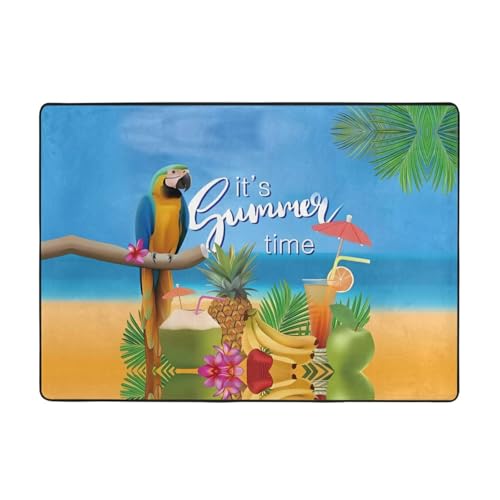 Moderner Sommer-Teppich mit Papageien-Ananas-Motiv, 203,2 x 147,3 cm, weicher Teppich für Wohnzimmer, Büro, Couchtisch, Balkon, verschleißfest Moderner Sommer-Teppich mit Papageien-Ananas-Motiv, 203,2 x 147,3 cm, weicher Teppich für Wohnzimmer, Büro, Couchtisch, Balkon, verschleißfest von JaoXer