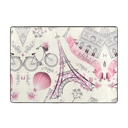 Moderner Teppich mit Eiffelturm-Blumendruck, 203,2 x 147,3 cm, weicher Teppich für Wohnzimmer, Büro, Couchtisch, Balkon, verschleißfest Moderner Teppich mit Eiffelturm-Blumendruck, 203,2 x 147,3 cm, weicher Teppich für Wohnzimmer, Büro, Couchtisch, Balkon, verschleißfest von JaoXer