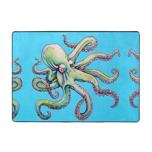 Moderner Teppich mit Oktopus-Design, 203,2 x 147,3 cm, weicher Teppich für Wohnzimmer, Büro, Couchtisch, Balkon, verschleißfest Moderner Teppich mit Oktopus-Design, 203,2 x 147,3 cm, weicher Teppich für Wohnzimmer, Büro, Couchtisch, Balkon, verschleißfest von JaoXer