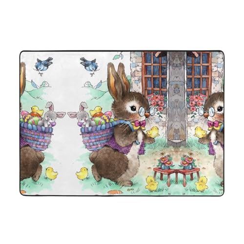 Moderner Teppich mit Osterhasen-Druck, 203,2 x 147,3 cm, weicher Teppich für Wohnzimmer, Büro, Couchtisch, Balkon, verschleißfest Moderner Teppich mit Osterhasen-Druck, 203,2 x 147,3 cm, weicher Teppich für Wohnzimmer, Büro, Couchtisch, Balkon, verschleißfest von JaoXer