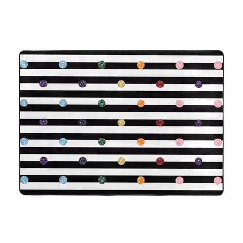 Moderner Teppich mit Regenbogen-Punkten, schwarz-weiß bedruckt, 203,2 x 147,3 cm, weicher Teppich für Wohnzimmer, Büro, Couchtisch, Balkon, verschleißfest Moderner Teppich mit Regenbogen-Punkten, schwarz-weiß bedruckt, 203,2 x 147,3 cm, weicher Teppich für Wohnzimmer, Büro, Couchtisch, Balkon, verschleißfest von JaoXer