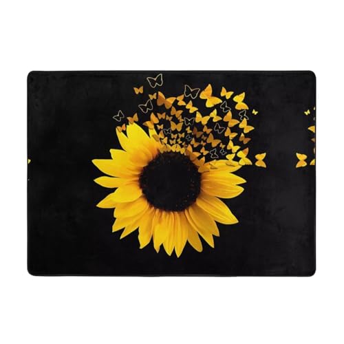 Moderner Teppich mit Sonnenblumen- und Schmetterlingen, Kunstdruck, 203,2 x 147,3 cm, weicher Teppich für Wohnzimmer, Büro, Couchtisch, Balkon, verschleißfest Moderner Teppich mit Sonnenblumen- und Schmetterlingen, Kunstdruck, 203,2 x 147,3 cm, weicher Teppich für Wohnzimmer, Büro, Couchtisch, Balkon, verschleißfest von JaoXer