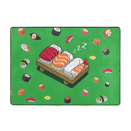 Moderner Teppich mit Sushi-Druck, 203,2 x 147,3 cm, weicher Teppich für Wohnzimmer, Büro, Couchtisch, Balkon, verschleißfest Moderner Teppich mit Sushi-Druck, 203,2 x 147,3 cm, weicher Teppich für Wohnzimmer, Büro, Couchtisch, Balkon, verschleißfest von JaoXer