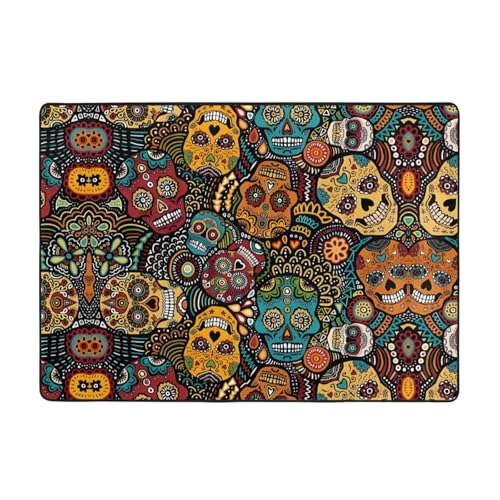 Moderner Teppich mit Totenkopf-Druck, 203,2 x 147,3 cm, weicher Teppich für Wohnzimmer, Büro, Couchtisch, Balkon, verschleißfest von JaoXer
