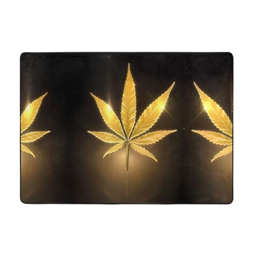 Moderner Teppich mit goldenem Cannabisdruck, 203,2 x 147,3 cm, weicher Teppich für Wohnzimmer, Büro, Couchtisch, Balkon, verschleißfest von JaoXer