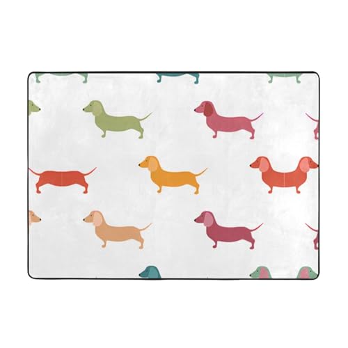 Moderner Teppich mit niedlichem Dackel-Motiv, 203,2 x 147,3 cm, weicher Teppich für Wohnzimmer, Büro, Couchtisch, Balkon, verschleißfest Moderner Teppich mit niedlichem Dackel-Motiv, 203,2 x 147,3 cm, weicher Teppich für Wohnzimmer, Büro, Couchtisch, Balkon, verschleißfest von JaoXer