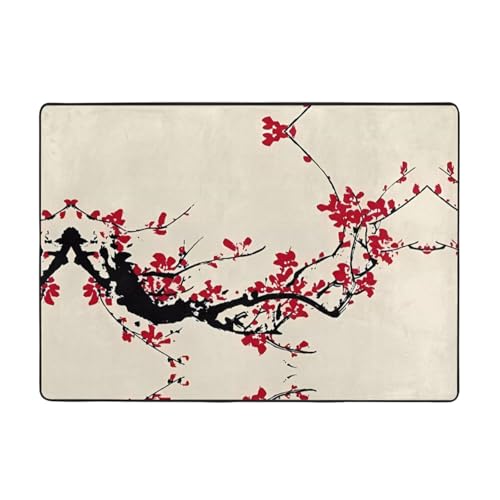 Moderner japanischer Teppich mit Kirschblütenmuster, 203,2 x 147,3 cm, weicher Teppich für Wohnzimmer, Büro, Couchtisch, Balkon, verschleißfest Moderner japanischer Teppich mit Kirschblütenmuster, 203,2 x 147,3 cm, weicher Teppich für Wohnzimmer, Büro, Couchtisch, Balkon, verschleißfest von JaoXer