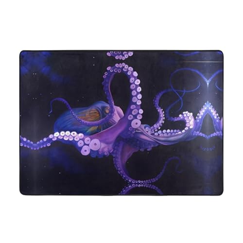 Moderner lilafarbener Teppich mit Oktopus-Druck, 203,2 x 147,3 cm, weicher Teppich für Wohnzimmer, Büro, Couchtisch, Balkon, verschleißfest Moderner lilafarbener Teppich mit Oktopus-Druck, 203,2 x 147,3 cm, weicher Teppich für Wohnzimmer, Büro, Couchtisch, Balkon, verschleißfest von JaoXer