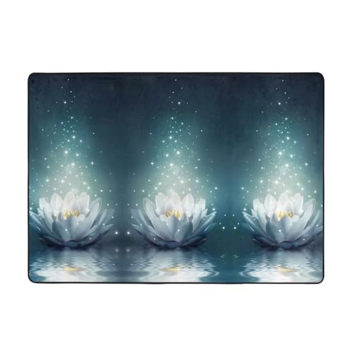 Moderner magischer Lotus-Teppich mit Blumendruck, 203,2 x 147,3 cm, weicher Teppich für Wohnzimmer, Büro, Couchtisch, Balkon, verschleißfest von JaoXer
