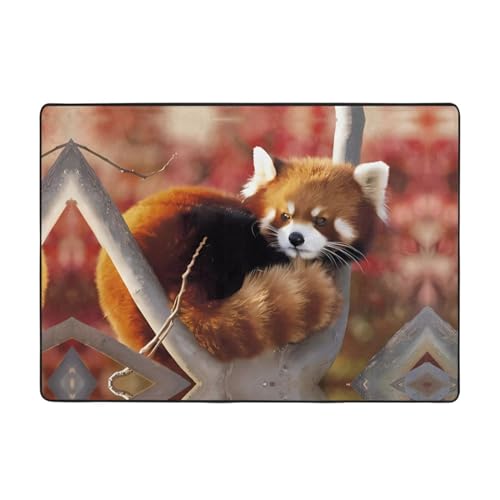Moderner roter Panda-Druck, Teppich, 203,2 x 147,3 cm, weicher Teppich für Wohnzimmer, Büro, Couchtisch, Balkon, verschleißfest von JaoXer