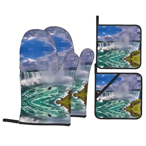 Niagara Falls Ofenhandschuhe und Topflappen-Sets – hitzebeständige Küchenhandschuhe zum Kochen, Backen, Grillen, Isolieren Niagara Falls Ofenhandschuhe und Topflappen-Sets – hitzebeständige Küchenhandschuhe zum Kochen, Backen, Grillen, Isolieren von JaoXer