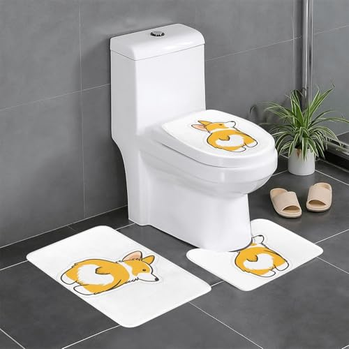 Niedliches Corgi Butt 3-teiliges Badezimmerteppich-Set, WC-Bodenteppich, Badewanne, Dusche, waschbare Matten – bequeme und langlebige Badteppiche Niedliches Corgi Butt 3-teiliges Badezimmerteppich-Set, WC-Bodenteppich, Badewanne, Dusche, waschbare Matten – bequeme und langlebige Badteppiche von JaoXer