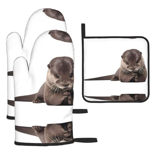 Niedliches Otter-Ofenhandschuh-Set, 3-teilig, hitzebeständig, perfekt zum Backen, Grillen und Mikrowellenofen Niedliches Otter-Ofenhandschuh-Set, 3-teilig, hitzebeständig, perfekt zum Backen, Grillen und Mikrowellenofen von JaoXer