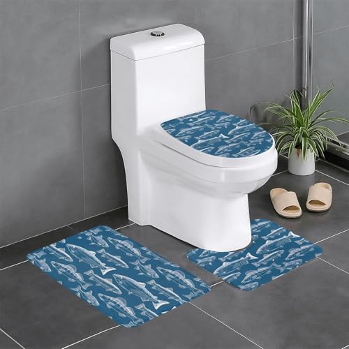 Ocean Fishes 3-teiliges Badezimmerteppich-Set, WC-Bodenteppich, Badewanne, Dusche, waschbare Matten – bequeme und langlebige Badteppiche Ocean Fishes 3-teiliges Badezimmerteppich-Set, WC-Bodenteppich, Badewanne, Dusche, waschbare Matten – bequeme und langlebige Badteppiche von JaoXer